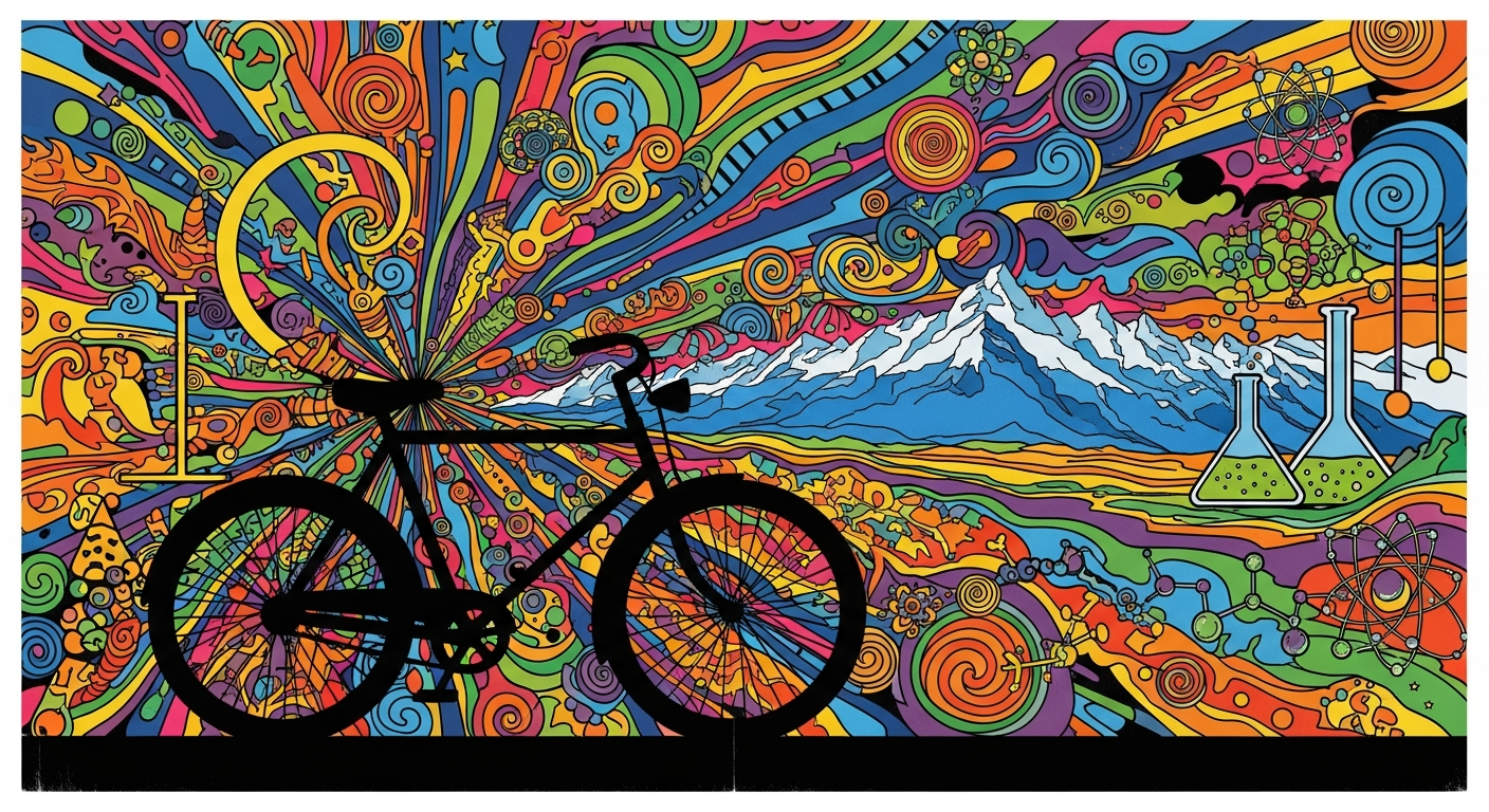 Psychedelic bicycle silhouette with kaleidoscopic colors