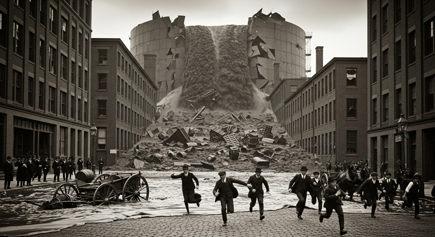 Massive wave of molasses flooding Boston street in 1919