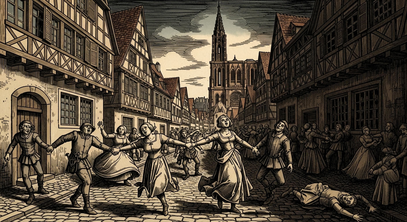 People dancing uncontrollably in 1518 Strasbourg streets
