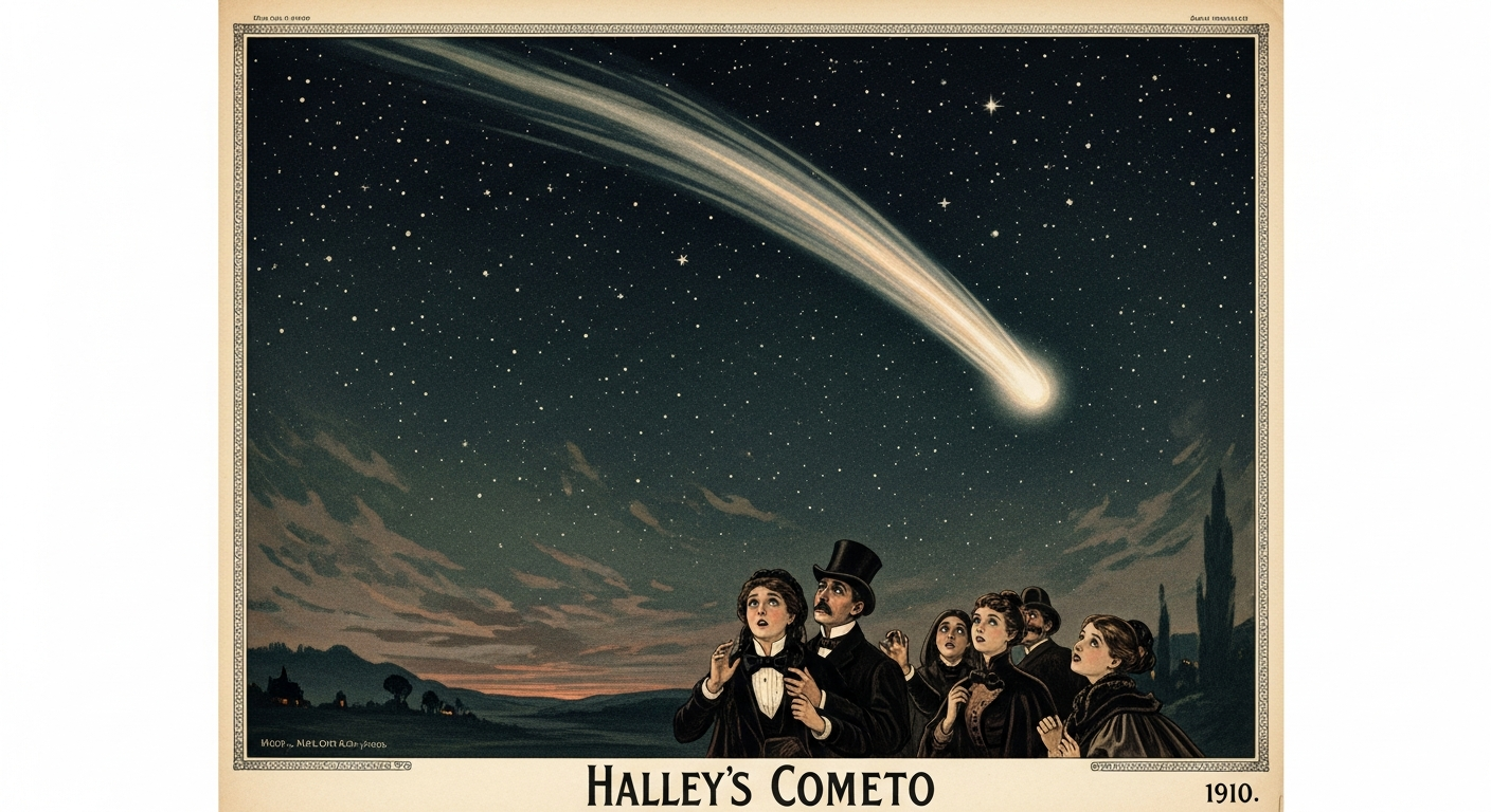 Halley's Comet streaking across night sky in 1910