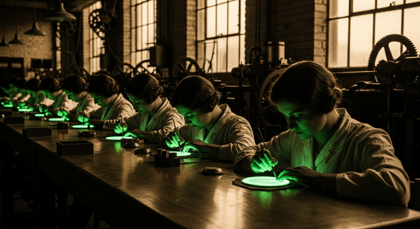 1920s factory workers painting radium watch dials