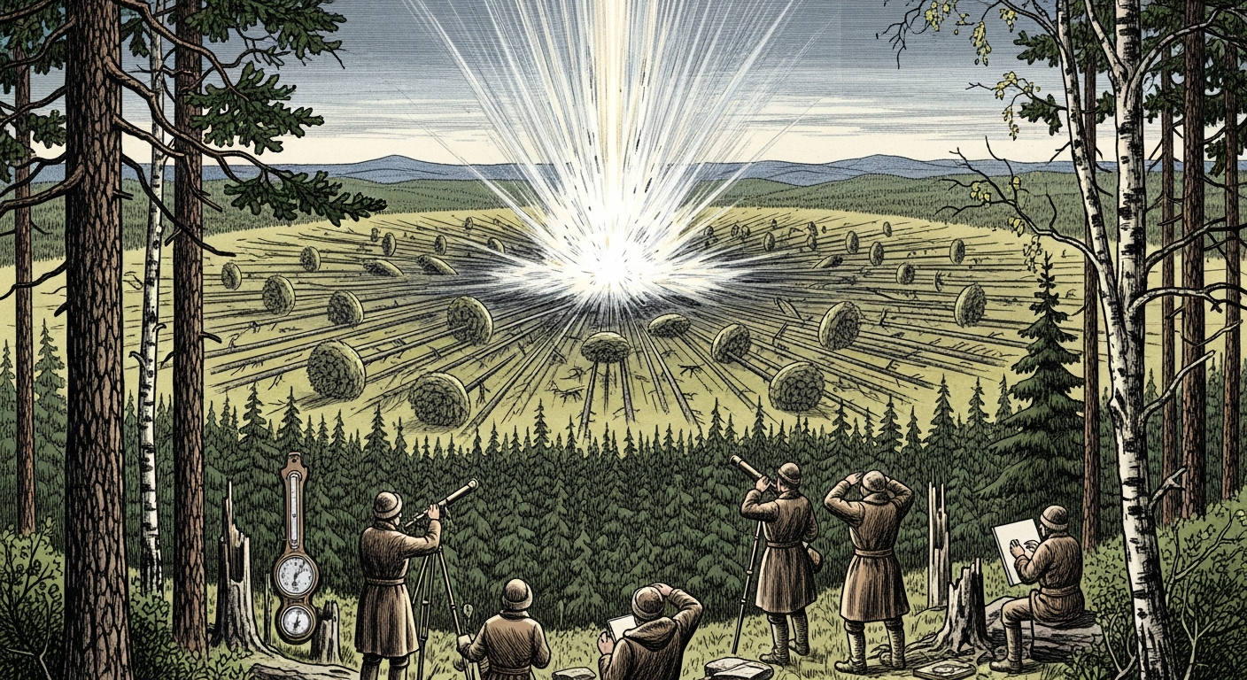 Tunguska explosion flattening Siberian forest in 1908